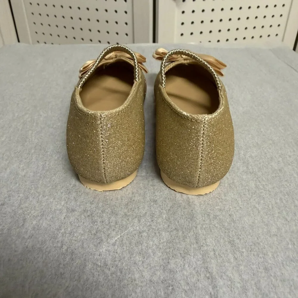 Janie and Jack Gold Sparkle Bow Ballet Flat Shoe Little Girls Toddler 7 Fancy